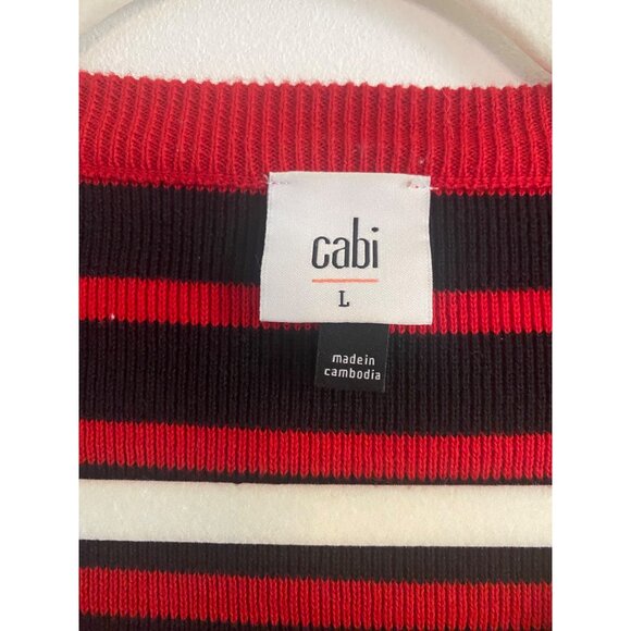 Cabi Red, Black & Cream Striped Long Sleeve Sweater With Pockets Size L - Picture 2 of 5